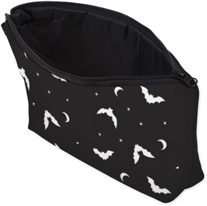 Small Makeup Bag Cosmetic Bag for Women, Pretty Design Organizer Case with Zipper Closure, Lightweight and Water-Resistant Make Up Bag - 8.65"x 5.35" x 7.08"(Bat)