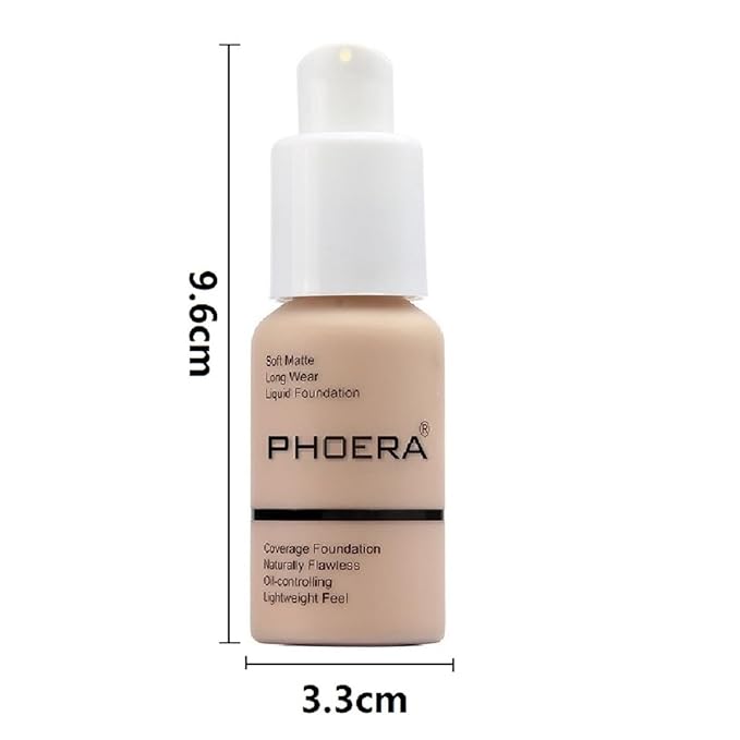 PHOERA Foundation, Flawless Soft Matte Liquid Foundation 24 HR Oil Control Concealer Foundation Makeup. (1 Pcs-102- Nude)