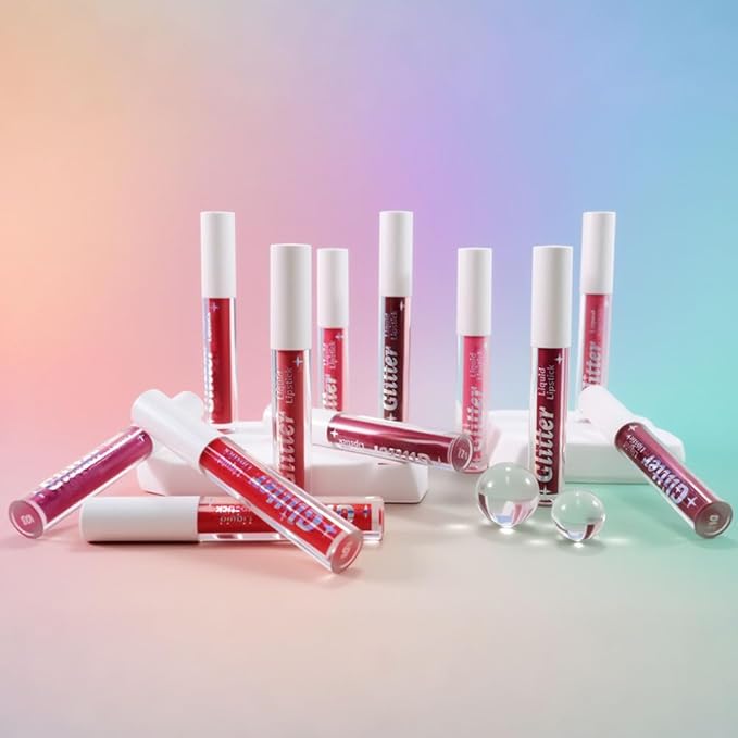 AMY'S DIARY Glitter Liquid Lipstick, Shimmer Metallic Lip Gloss, Long-Lasting Waterproof Lip Color, High Shine Sparkle Makeup,Lip makeup for woman (Pink Diamond Sparkle#2)