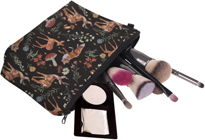 Small Makeup Bag Cosmetic Bag for Women, Pretty Design Organizer Case with Zipper Closure, Lightweight and Water-Resistant Make Up Bag - 8.65"x 5.35" x 7.08"(Sika Deer & Fox)