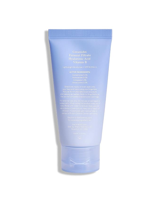 Then I Met You Essence Light Sunscreen, Broad Spectrum SPF 50 Lotion PA+++, with Hyaluronic Acid, Vegan, Cruelty-Free, 1.69 oz