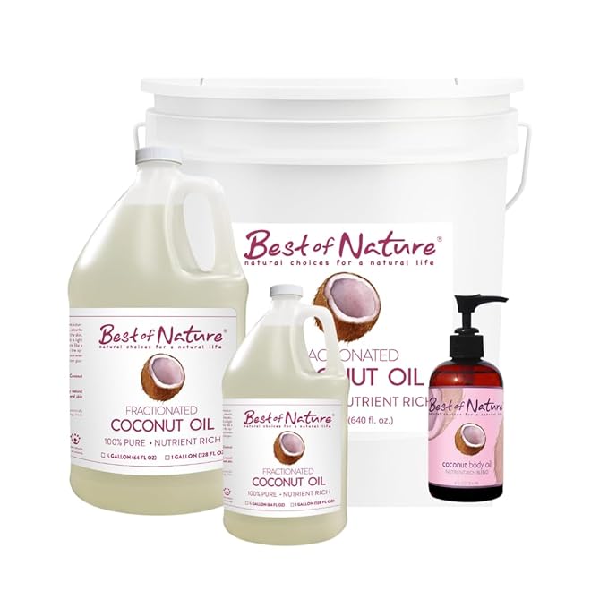 Best of Nature 100% Pure Fractionated Coconut Oil - Liquid MCT Massage & Body Oil, Unscented Moisturizer for Hair, Skin, Face, Aromatherapy Carrier for Essential Oils, Half Gallon (64 fl oz)