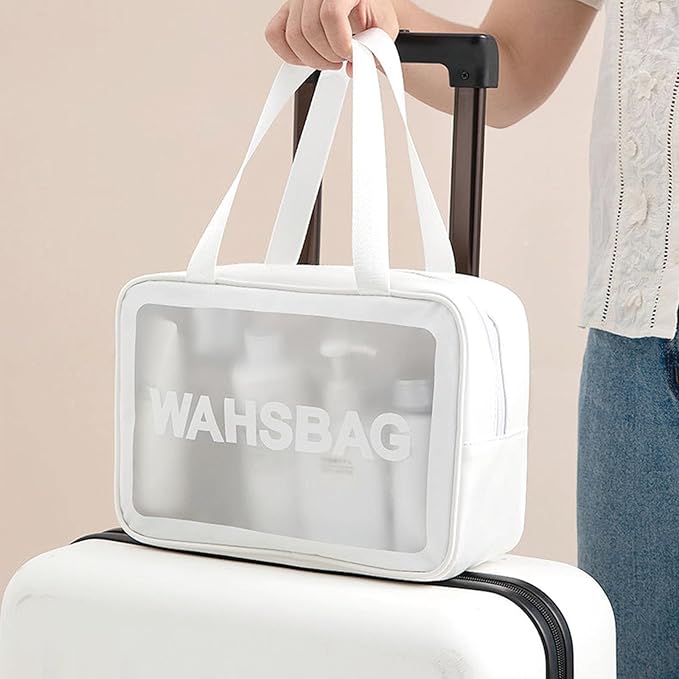 Clear Travel Bags for Toiletries,3 Pack Toiletry Bag,Matte Translucent Toiletry Bag,Makeup Bag With Handy Handle,Travel Pouch,Makeup Cosmetic Organizer for Travel Essentials(White)