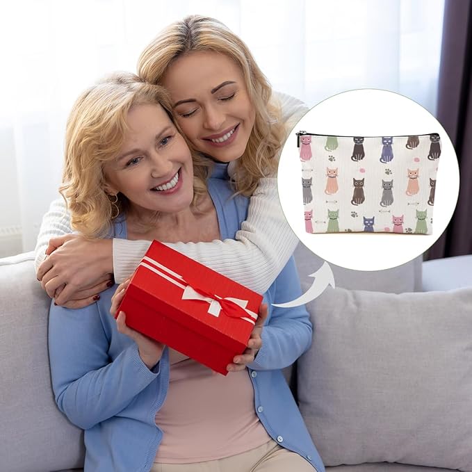 Cute Cat Makeup Bag Cat Gifts Cosmetic Bag Cat Lover Gifts for Women Girls Friends Wife Cat Themed Gifts Cat Stuff Travel Organizer Zipper Pouch Graduation Birthday Friendship Gifts