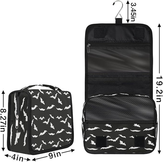 Travel Toiletry Bag for Women & Men Black Bat Modern Hanging Cosmetic Organizer Portable Waterproof Makeup Case Make Up Bag with Compartments Travel Essentials for Bathroom Shower