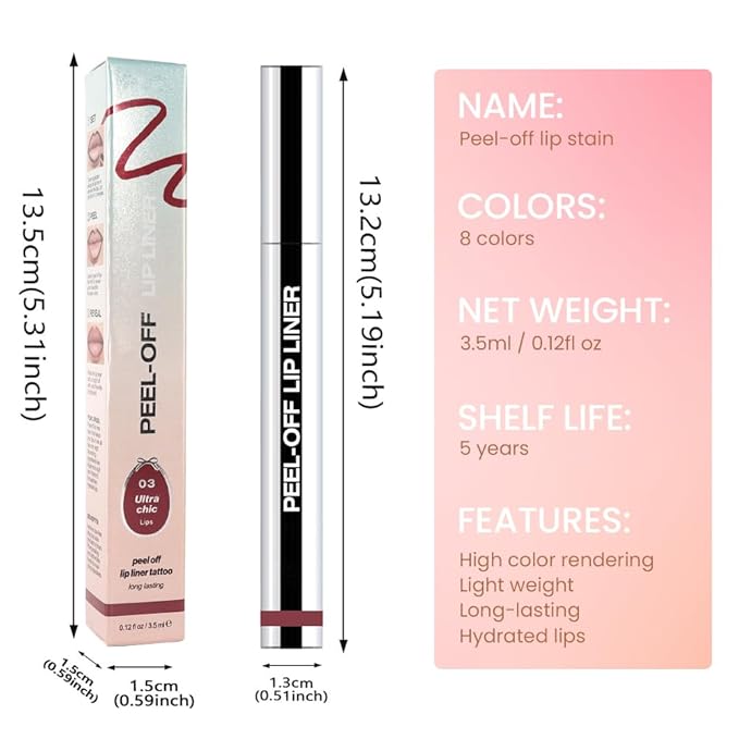 Matte Lip Gloss Stain-Peel Off Lip Liner Tattoo, Brownish Red Peel-Off Lip Tint,Long Lasting Peel Off Lip Stain, Waterproof Transfer-proof Lip Mask Lip Liner Peel Off Lip Gloss,Stayn Lip Makeup.03#