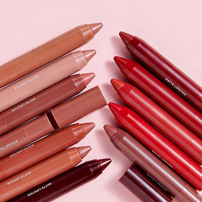 BINGBRUSH Crayon Matte Longwear Lipstick Pack Set,Moisture Smooth Color Stick Ultimate Lip Crayon for Makeup Collection - Waterproof Velvet Lipgloss (02#, 1 Count (Pack of 1))