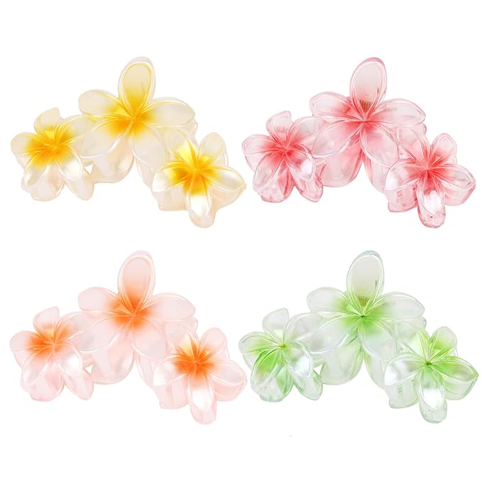 Hawaiian Flower Hair Clips Large Matte Hair Claw for Women Non-Slip Strong Hold Clips for Thick Hair, Hair Accessories for Women and Girls ,Yellow,Orange,Red,Green