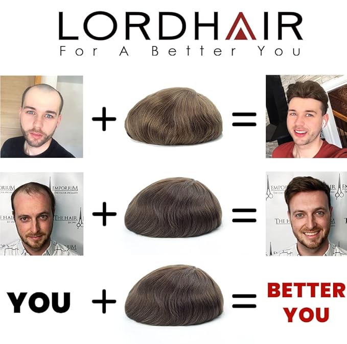 Lordhair Toupee for Men European human hair Full French Lace Hairpieces,Base Size 8x10 inch Hair Replacement System for Men Natural Hairline Human Hair Wig #1B Off Black
