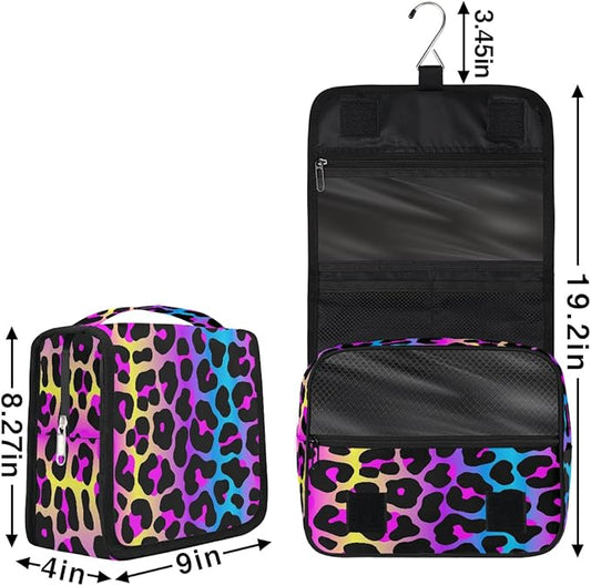 Travel Toiletry Bag for Women & Men Leopard Colorful Skin Hanging Cosmetic Organizer Portable Waterproof Makeup Case Make Up Bag with Compartments Travel Essentials for Bathroom Shower