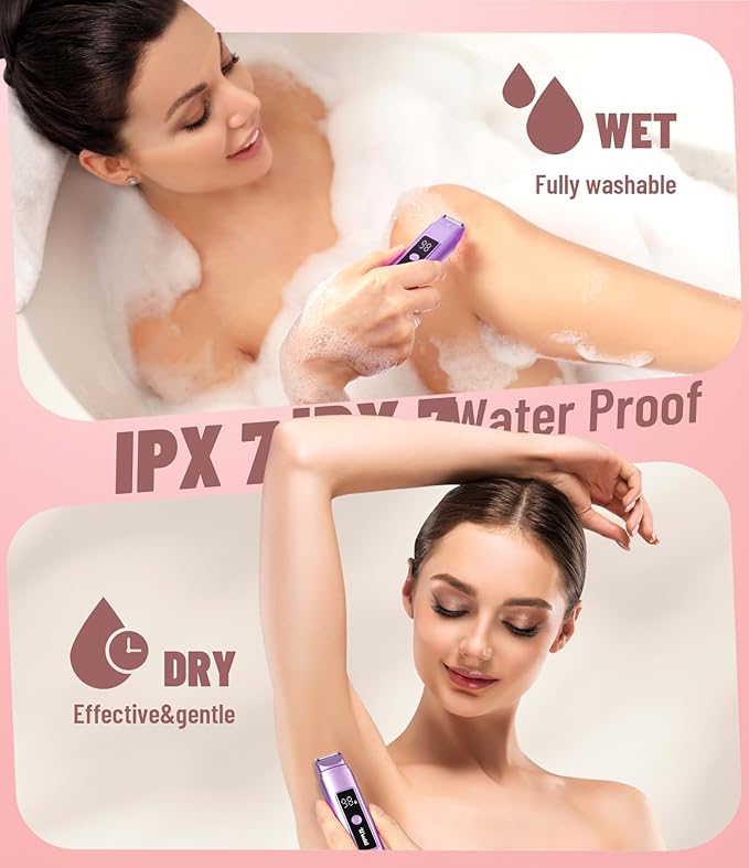 Electric Bikini Trimmer for Women: Razor & Shaver with Dual Heads for Body Pubic Hair, IPX7 Waterproof with LED Display - Rechargeable Lady Trimmer for Underarm Body Leg Face - Purple