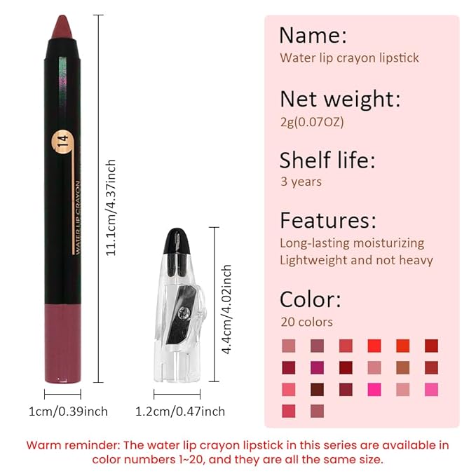 Brick Red Crayon Matte Lipstick Lip Liner Pencil, Moisture Smooth Lipstick Pencil, With pencil sharpener Sharpenable Lip Pencil, Ultimate Lip Crayon for Women Smudgeproof Waterproof 14#