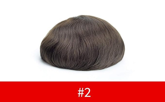 Lordhair Toupee for Men European human hair Full French Lace Hairpieces,Base Size 6x8 inch Hair Replacement System for Men Natural Hairline Human Hair Wig Dark Brown #2