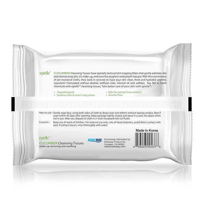 Epielle Cucumber Makeup Remover Wipes, Gentle Daily Facial Cleanser Towelettes, Remove Dirt, Oil & Waterproof Mascara, Stocking Stuffers, Thanksgiving Essentials, 30 Count (Pack of 6)