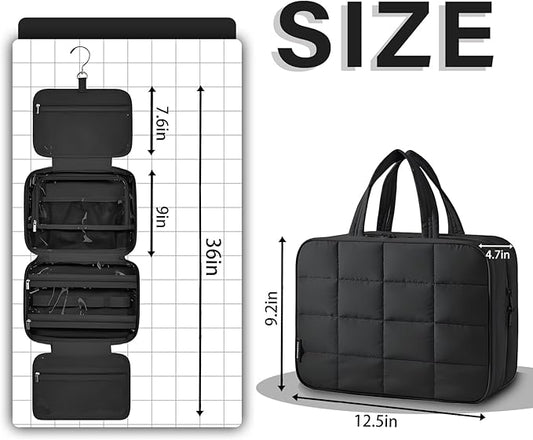 Inmorven Travel Hanging Toiletry Bag for Women, Makeup Cosmetic Bag with Jewelry Organizer, Waterproof DoppKit Set for Girls Large Capacity, Carry-on Travel Accessories Essentials - Black
