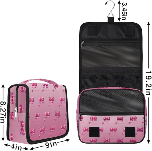 Travel Toiletry Bag for Women & Men Pink Beautiful Flower Hanging Cosmetic Organizer Portable Waterproof Makeup Case Make Up Bag with Compartments Travel Essentials for Bathroom Shower