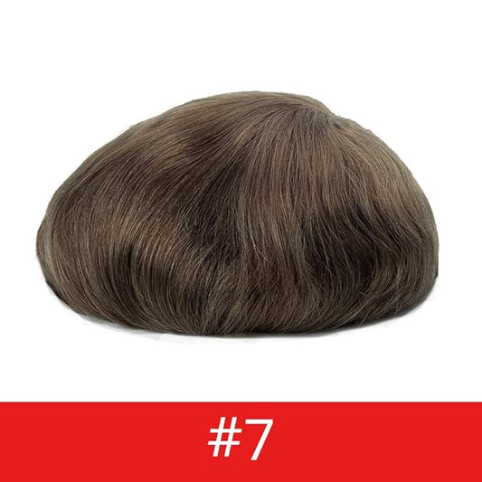 Lordhair Toupee for Men European human hair Full French Lace Hairpieces,Base Size 8x10 inch Hair Replacement System for Men Natural Hairline Human Hair Wig#7Light Brown
