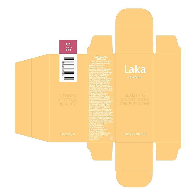 Laka Fruity Glam Tint, Glowing Lip Stain with Wide Color Spectrum, Hydrating & Lightweight Texture, Long-Lasting Bold Stain, Non-Sticky, Vegan, K-Beauty (#113 Pleasure, 4.5g/0.15oz)
