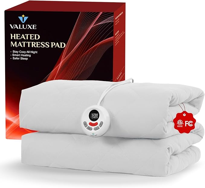 Heated Mattress Pad Twin XL Size Quilted Heating Electric Bed Warmer Luxury Comfort Heat Mattress Pad Cover Single Controller(10 Heat Setting | 1-12 Hours Auto Shut Off | with 8-21 Inch Deep Pocket)
