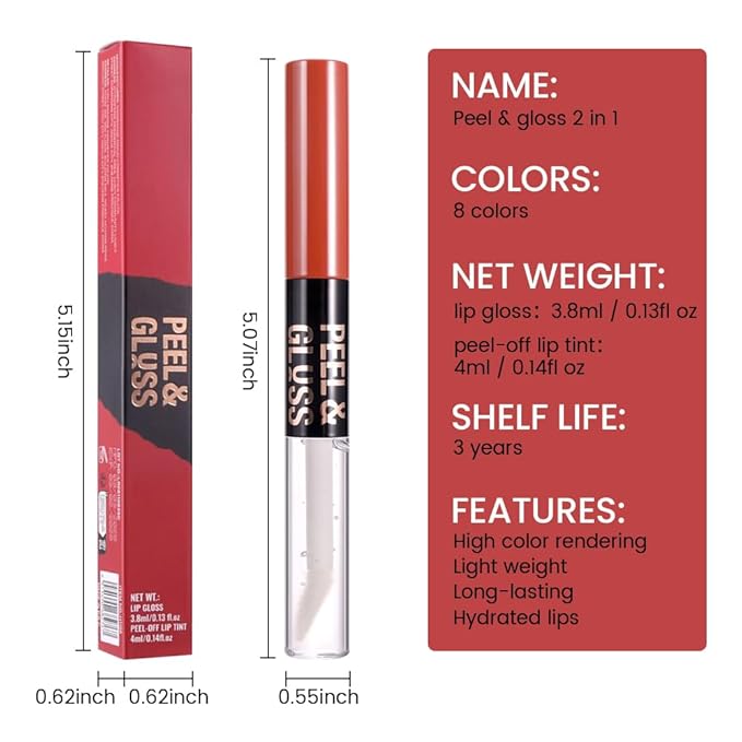 Deep Berry Lip Stain Peel Off Lip liner and Lip oil with Tweezer, Dual-Ended Peel Off Lip Stain Tattoo, Highly Pigmented Long Lasting Waterproof, Transfer-proof for All Skin Types, 08#