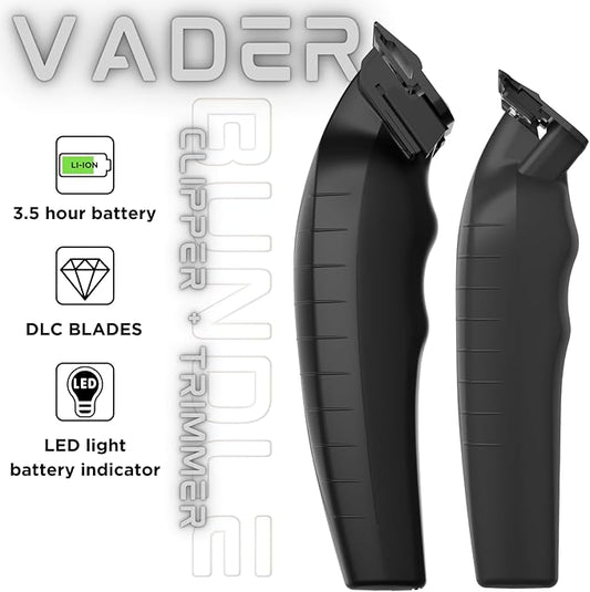 Supreme Trimmer 2-in-1 Vader Clipper & Trimmer Kit | Cordless Beard Trimmer & Mens Clippers Set for Barbers or Home | with DLC Coated Blades | Black