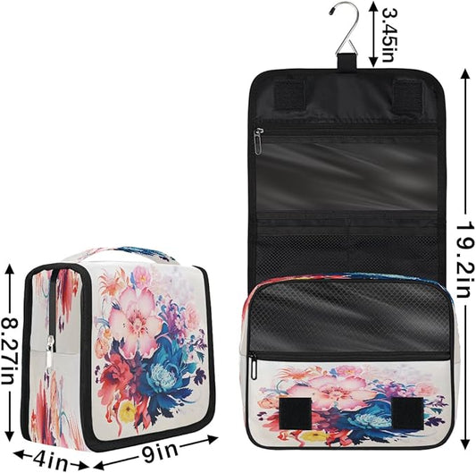 Travel Toiletry Bag for Women & Men Colorful Art Flowers Hanging Cosmetic Organizer Portable Waterproof Makeup Case Make Up Bag with Compartments Travel Essentials for Bathroom Shower