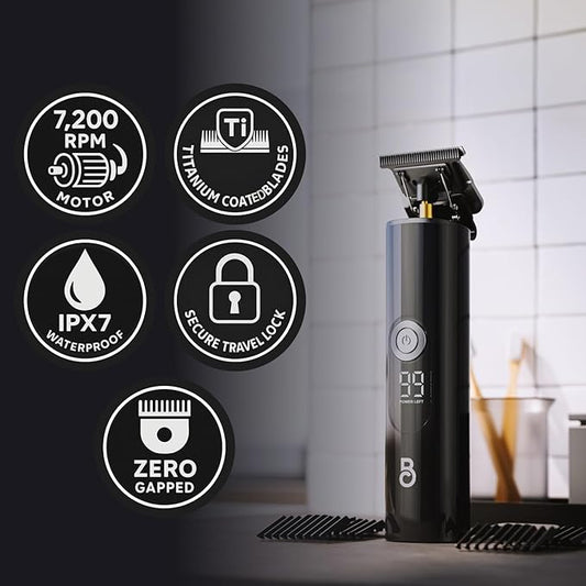 The Beard Club Professional T-Blade Beard Trimmer for Men LT - Barber Electric Shaver, Mustache & Hair Clippers for Men Zero Gapped Cordless Buzzer Hair Trimmer & T Liner - Edger Line Up Grooming Kit