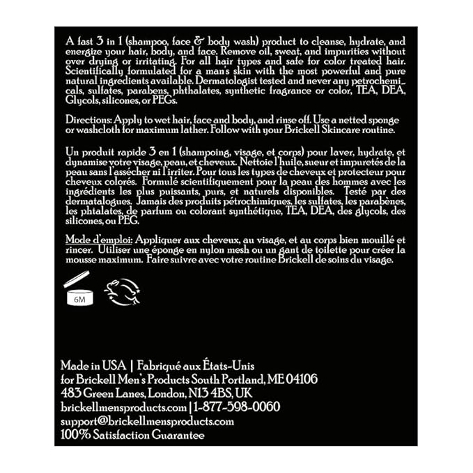 Brickell Men's Rapid Wash, Natural and Organic 3 in 1 Body Wash Gel for Men, 16 Ounce, Spicy Citrus Scent