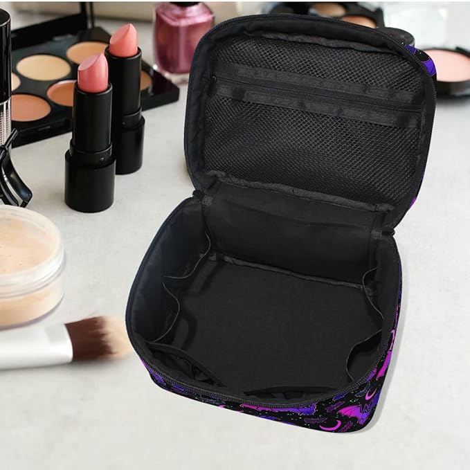 Goth Makeup Bag, Purple Bat Gothic Butterfly Makeup Organizer Bags Toiletry Bag Box Travel Cosmetic Bag Make Up Train Case for Women Teen Girl Ladies