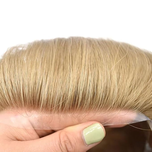 FACE MIRACLE Mens Toupee Lace Front Hairpieces Soft Human Hair Replacement System Natural Hairline Toupee for Men French Lace Poly V-Looped Mens hair Units 7"X9" #22R