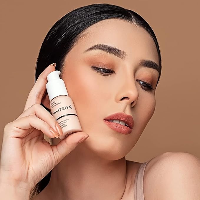 BestLand 5PCS Liquid PHOERA Foundation Set Matte Liquid Full Coverage Oil Control Breathable Invisible Cover Concealer with Face Primer, Foundation Brush, Makeup Sponge (102 Nude)