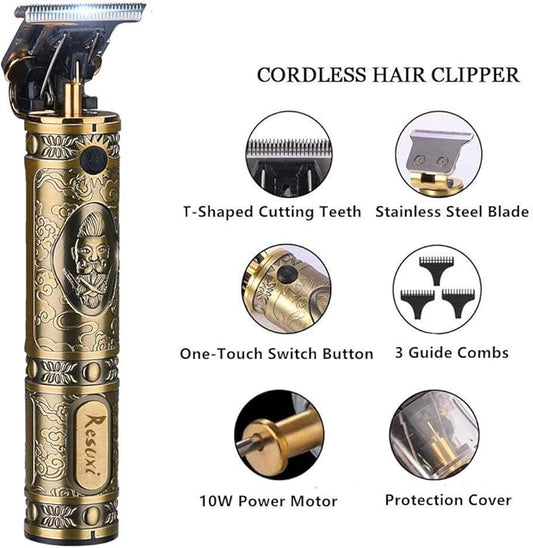 RESUXI Cordless Hair Trimmer for Men, Professional Electric Hair Clippers Barber Trimmer, Mens T-Blade Beard Trimmer Zero Gapped Edgers Gold Knight Close Cutting Haircut Kit
