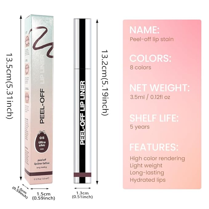 Matte Lip Gloss Stain-Peel Off Lip Liner Tattoo, Dark Brown Peel-Off Lip Tint,Long Lasting Peel Off Lip Stain, Waterproof Transfer-proof Lip Mask Lip Liner Peel Off Lip Gloss,Stayn Lip Makeup.05#