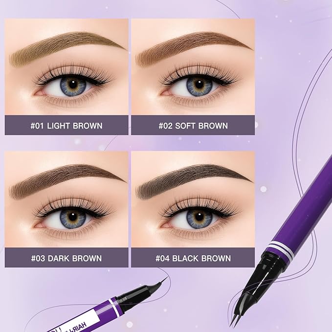 UCANBE Curved Eyebrow Pencils for Women with Spoolie Brush,Dual-Ended Eyebrow Pen with 2-Fork-Tip&Precise Brush-Tip,Microblading Brow Pen for Hair-Like Brows,Waterfool, Long Lasting,Dark Brown