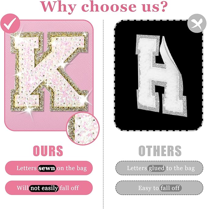 Initial Letter Patch Makeup Bag, Small Preppy A-Z Glitter Letter Cosmetic Bag, PU Leather Waterproof Travel Toiletry Bag, Cute Make Up Pouch Personalized Monogrammed Gift for Women Teen Girls