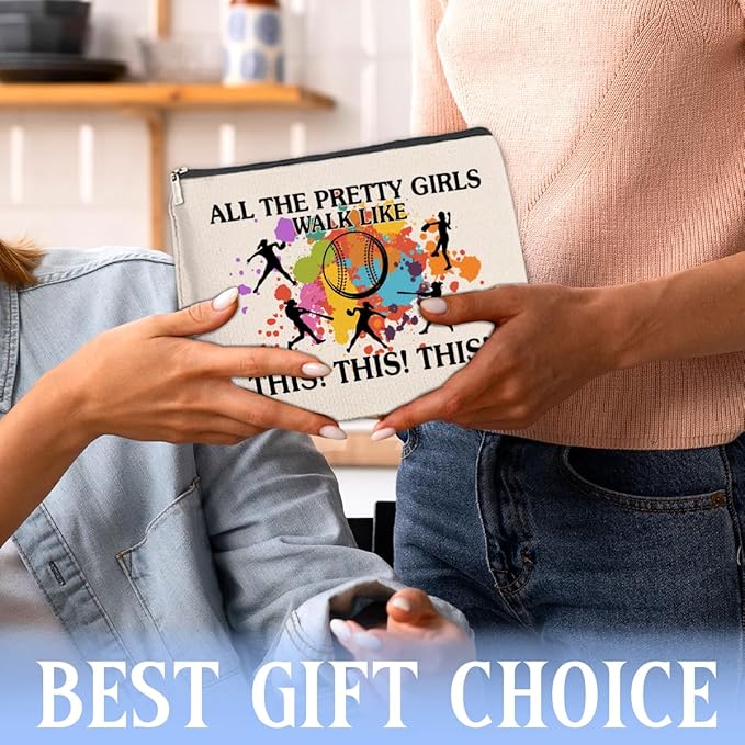 Softball Gifts Makeup Bag, Cool Gifts for Women Her Girl Christmas Friendship Gift for Softball Lovers Team Players BFF Besties Cosmetic Travel Bag Pouch for Purse