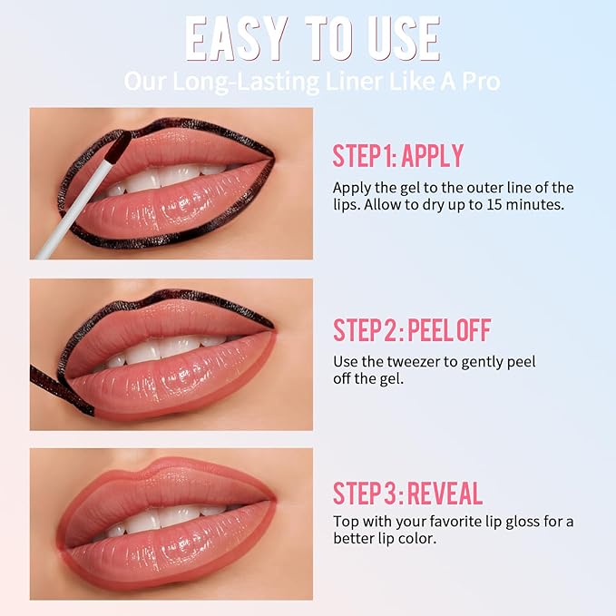 Vevivia Lip Stain - Lip Liner Stain, Long Lasting Peel Off Lip Stain, Natural Peel Off Lip Liner Stain with Tweezer, Easy to Use, Waterproof, Smudge-proof, Transfer-proof, Mauve