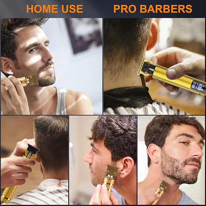πππ’π« ππ₯π’π©π©ππ«π¬ for Mens Cordless πππ’π« ππ«π’π¦π¦ππ« T-Blade Trimmer Professional Haircut & Grooming Kit Rechargeable Clippers Hair Trimmer Shaver Cutting Kit with LCD Display (Gold)