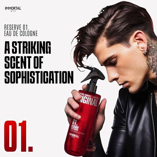 Immortal NYC Reserve 01, After Shave Spray Body/Face Men's Cologne, 17 oz, Exclusive Barbers, Softens Skin, Refreshes, Disinfects and Relieves Face and Skin, Moisturizing Formula After Shaving
