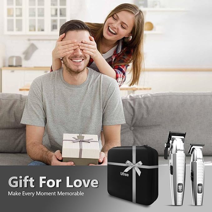 Ufree Professional Hair Clippers for Men, Clippers and Trimmers Set, Barber Clippers, Electric Beard Trimmer with Barber Bag, Gifts for Men,Silver