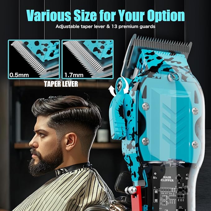 Hair Clippers for Men, Cordless Barber kit for Hair Cutting & Grooming, Hair Clippers Set for Barber Haircut with LED Display(Blue)
