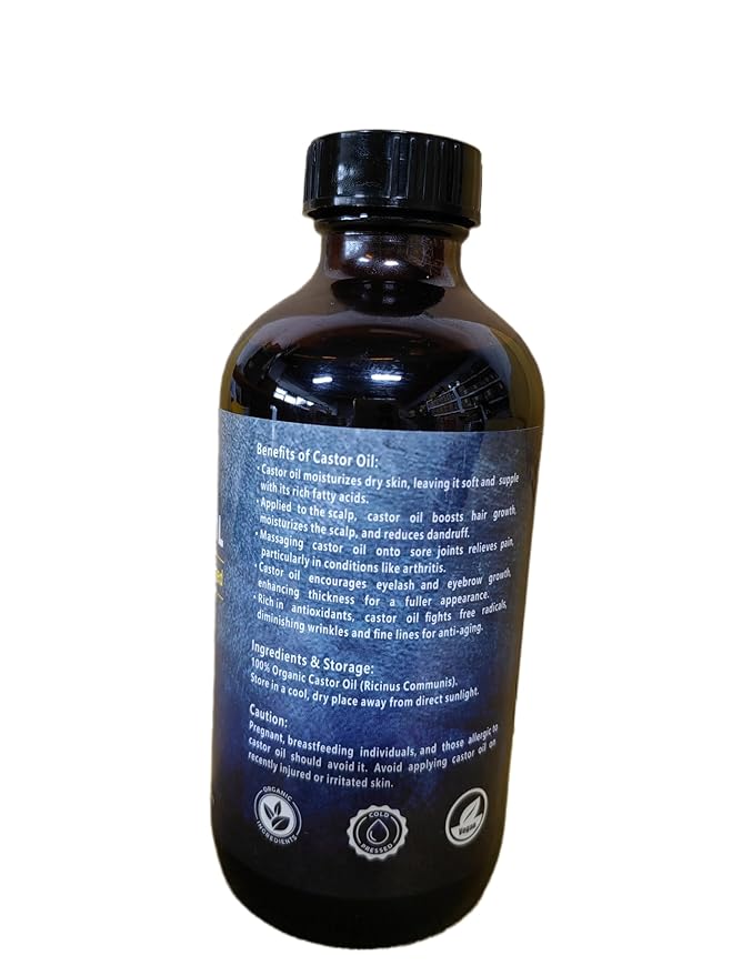 Organic Castor Oil for Face Roll On,Rollerball Deep Hydration for Skin Care and Hair, Castor Oil Organic Cold Pressed Unrefined Glass Bottle 8oz with 2 Roller