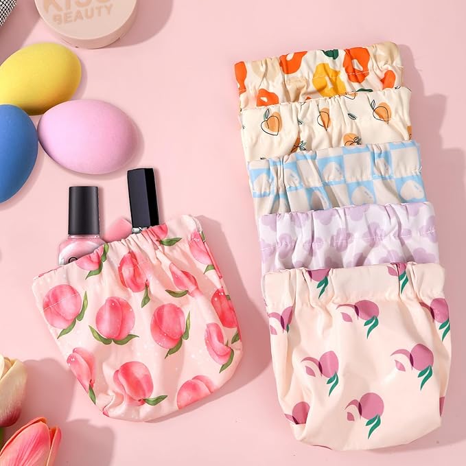 AUGSUN 6PCS Elastic Hair Tie Organizer, Aesthetic Hair Tie Organizer,Lipstick Bag, Elastic Storage Bag, Travel Floral Makeup Pouch