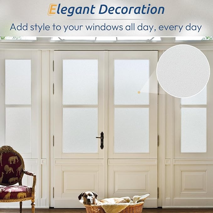 rabbitgoo Window Privacy Film, Frosted Glass Window Clings, Static Cling UV Heat Blocking Door Stickers for Home Bathroom, Removable Indoor Decal Coverings Day and Night, Pure, 17.5 x 118.1 Inches