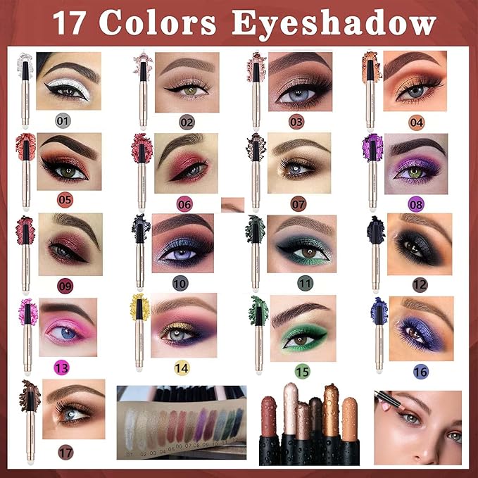 Silver Smokey Grey Eyeshadow Stick Makeup Cream Shimmer Glitter Matte Single Primer Smooth Eyeshadow Pencil Hypoallergenic Natural Waterproof Long Lasting Eye Shadow Multi-Dimensional Eyes Look