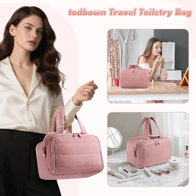 Travel Toiletry Bag: Large Capacity, 4 Compartments, Wet/Dry Separation, Ultra-Soft Lightweight Fabric & Anti-Spill Design for Travel,Gym,Gift(11.8" L) (Raspberry Pink)