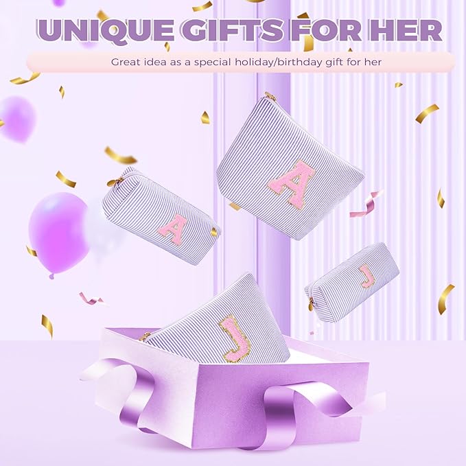 Monogrammed Gifts for Women - Cosmetic Bag for Teen,Initial Cute Makeup Bag Set for Women,Trendy Pouch for Niece Sister Friend Female Her,Birthday Gifts for Daughter - Lavender,J