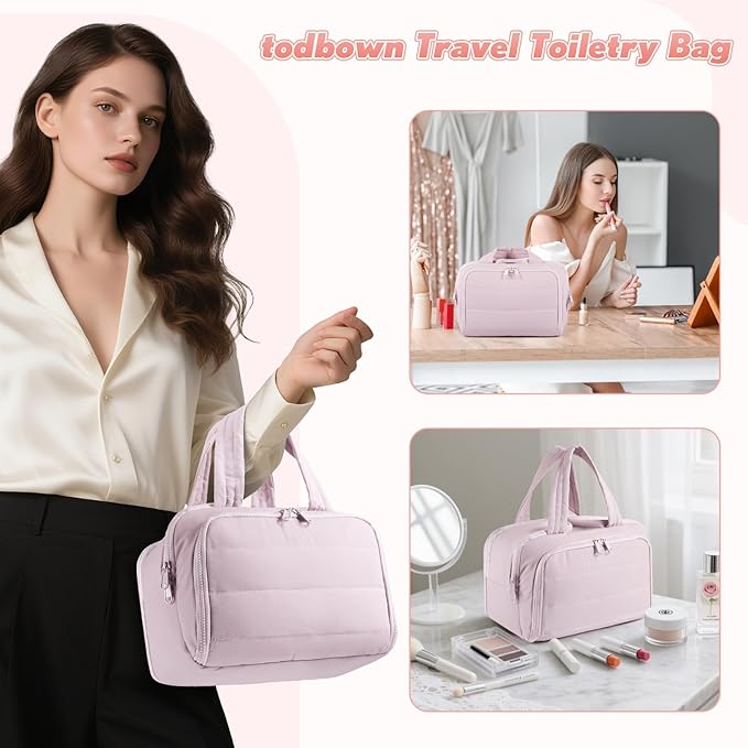 Travel Toiletry Bag: Large Capacity, 4 Compartments, Wet/Dry Separation, Ultra-Soft Lightweight Fabric & Anti-Spill Design for Travel,Gym,Gift(11.8" L) (Soft Pink)