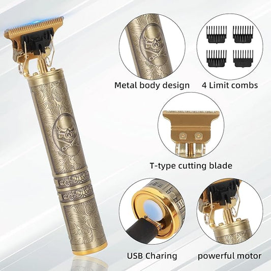 Professional Hair Clipper for Men - Rechargeable Cordless T-Blade Trimmer with 4 Guides, USB-C Fast Charge, Metal Body for Beard, Hair & Body Grooming