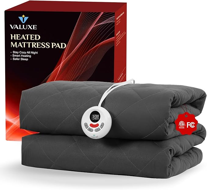 Heated Mattress Pad Twin XL Size Quilted Heating Electric Bed Warmer Comfort Heat Mattress Pad Cover Single Controller(10 Heat Setting | 1-12 Hours Auto Shut Off | with 8-21 Inch Deep Pocket) Gray
